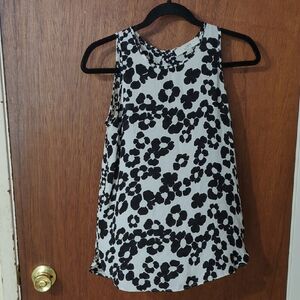 LOFT Black and White Floral Tank Top